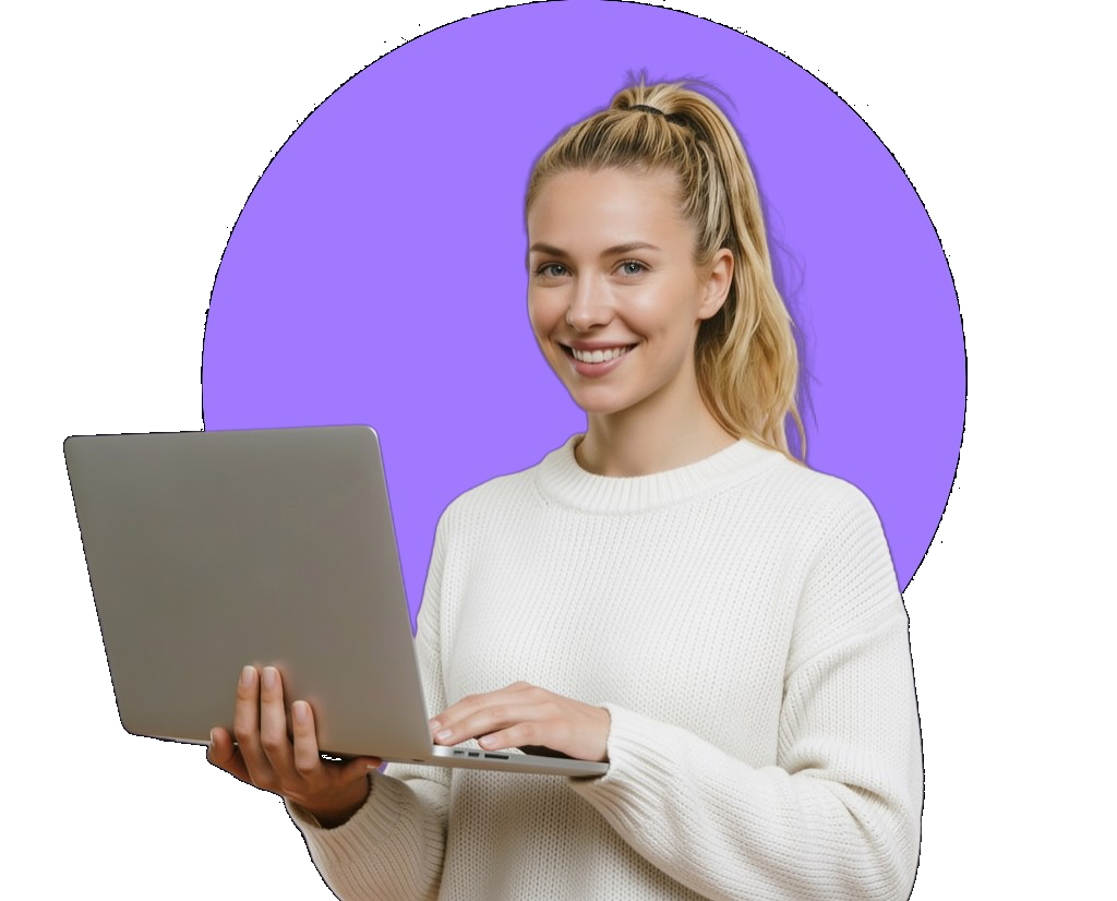 Woman taking an online IQ test on a laptop